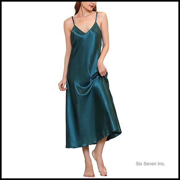 Other - Satin Nightgown Long Slip Dress V Neck Adjustable Straps Elegant Sleepwear